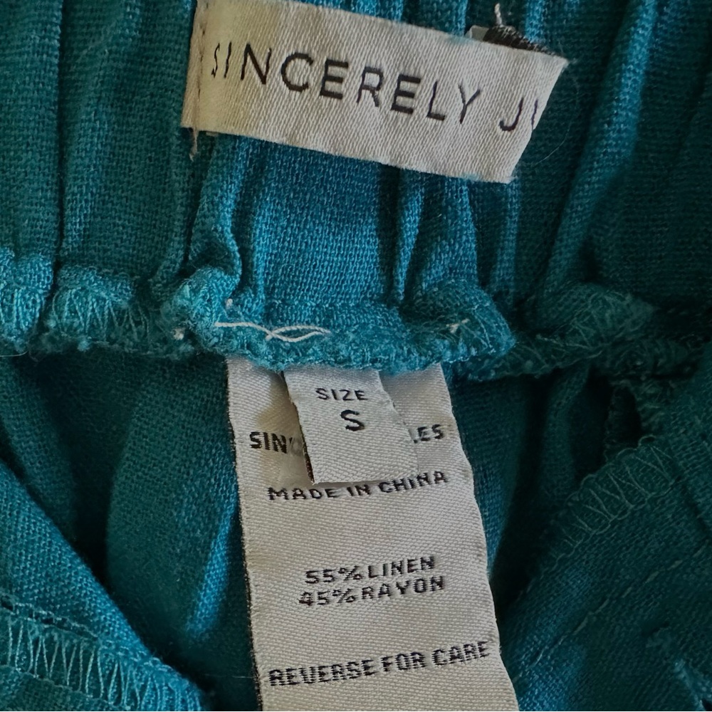 Sincerly Jules Wide Leg Pants Teal Blue Size Small Linen Blend NEW - Picture 5 of 12